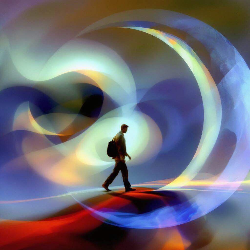 Man in Abstract Moonscape Optical Illusion