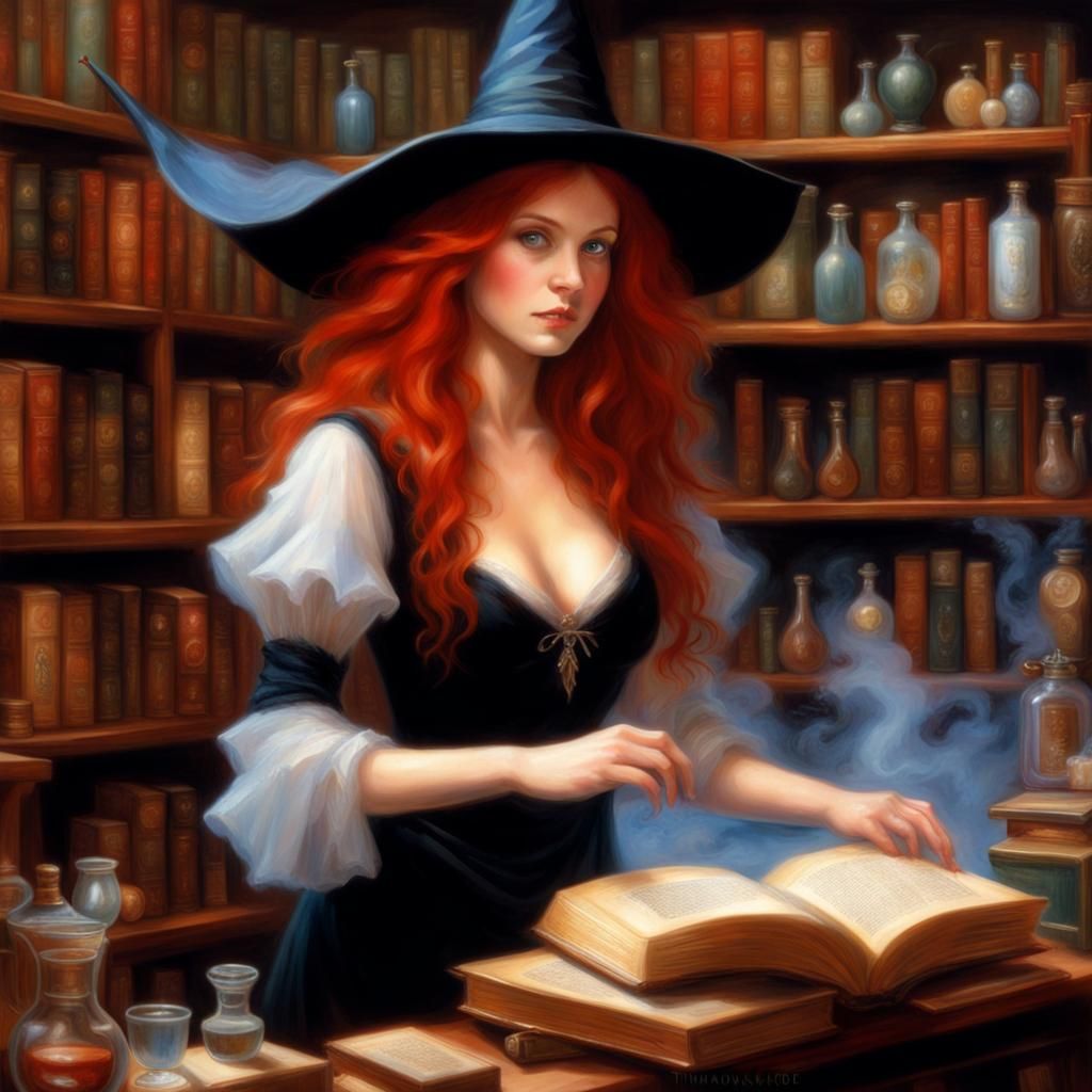 Ethereal Young Witch with Potions, Fantasy Art