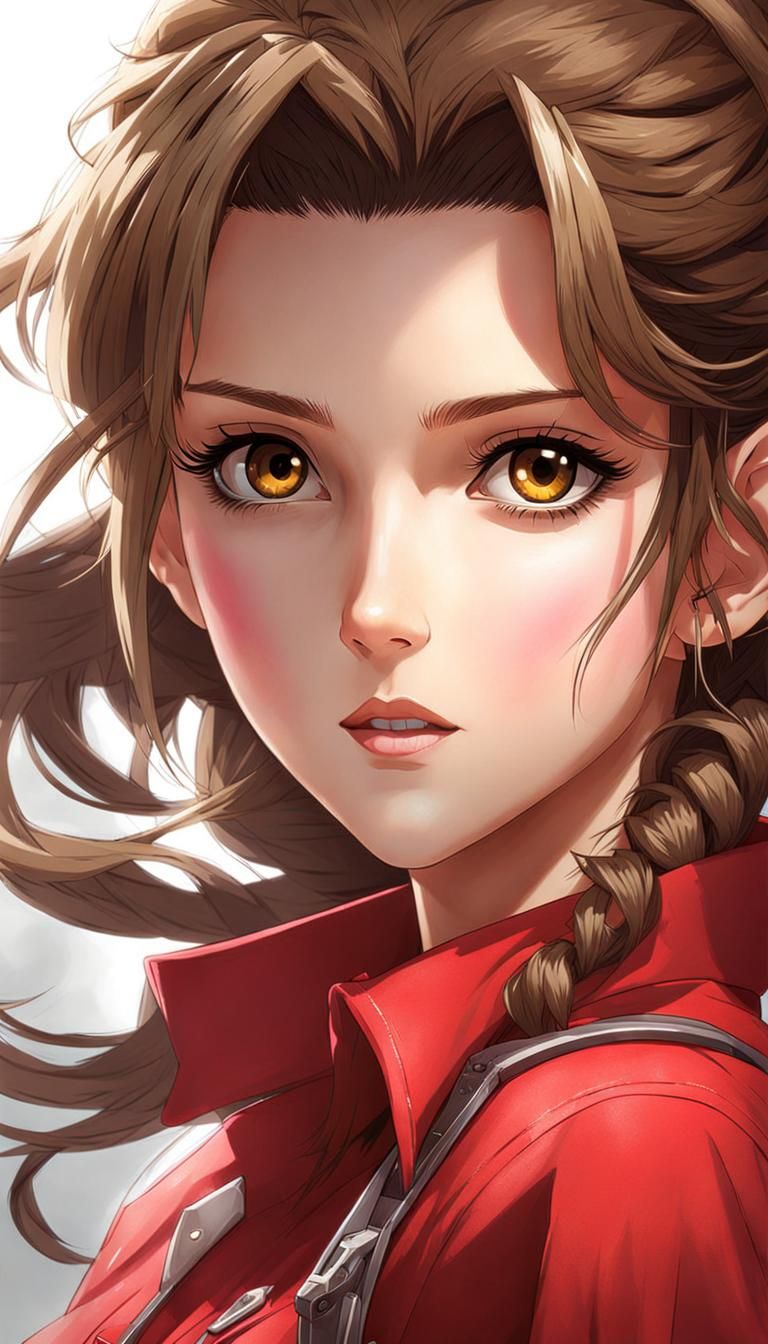 Anime Aerith Gainsborough Portrait in Video Game Style