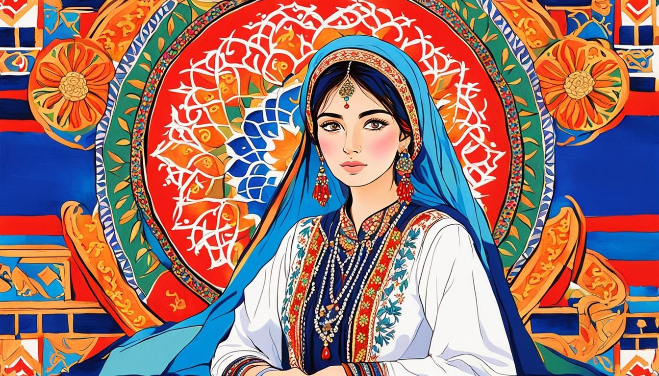 Anime-Style Tajik Woman in Traditional Dress