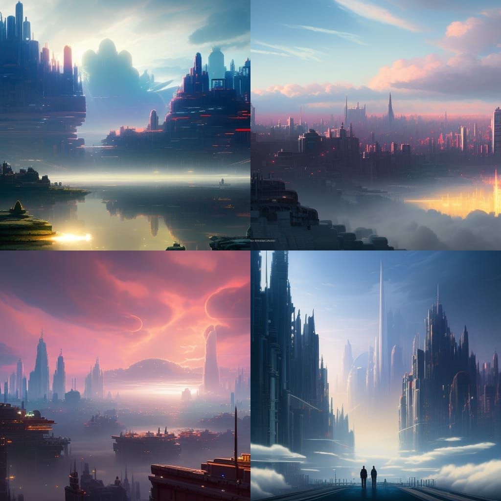 Floating Cloud City Concept Art in 8K