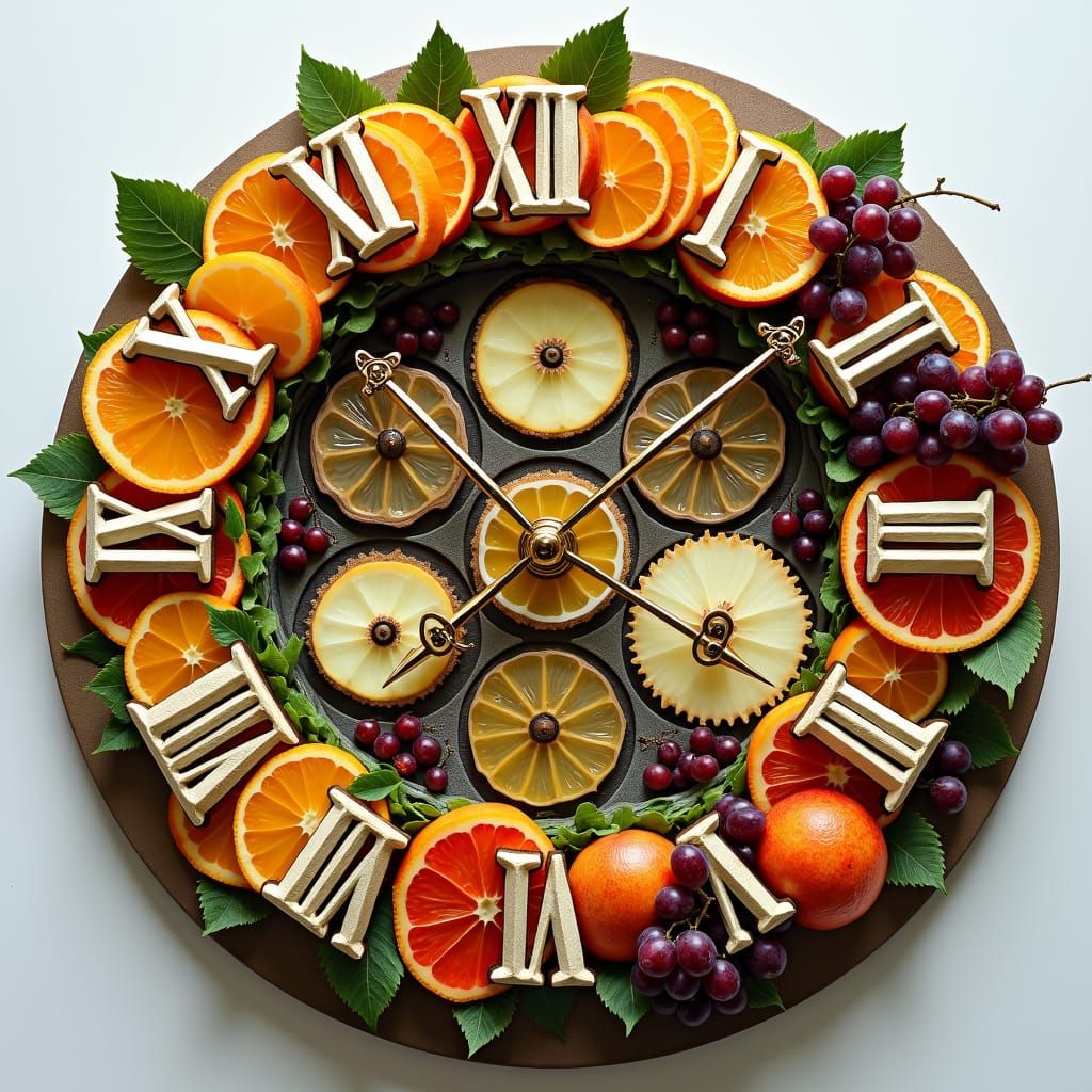 Fruit Clock Inspired by Swiss Horology