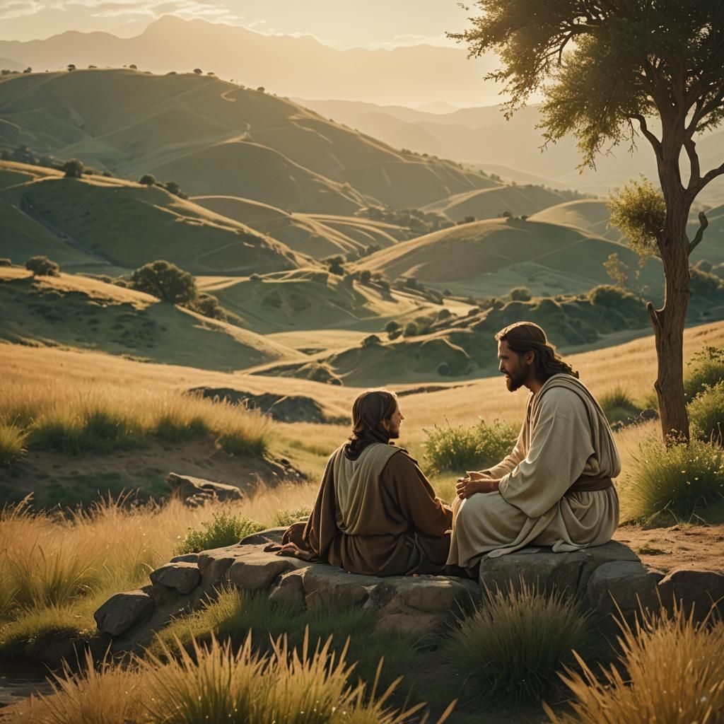 Jesus and Samaritan Woman in Golden Light