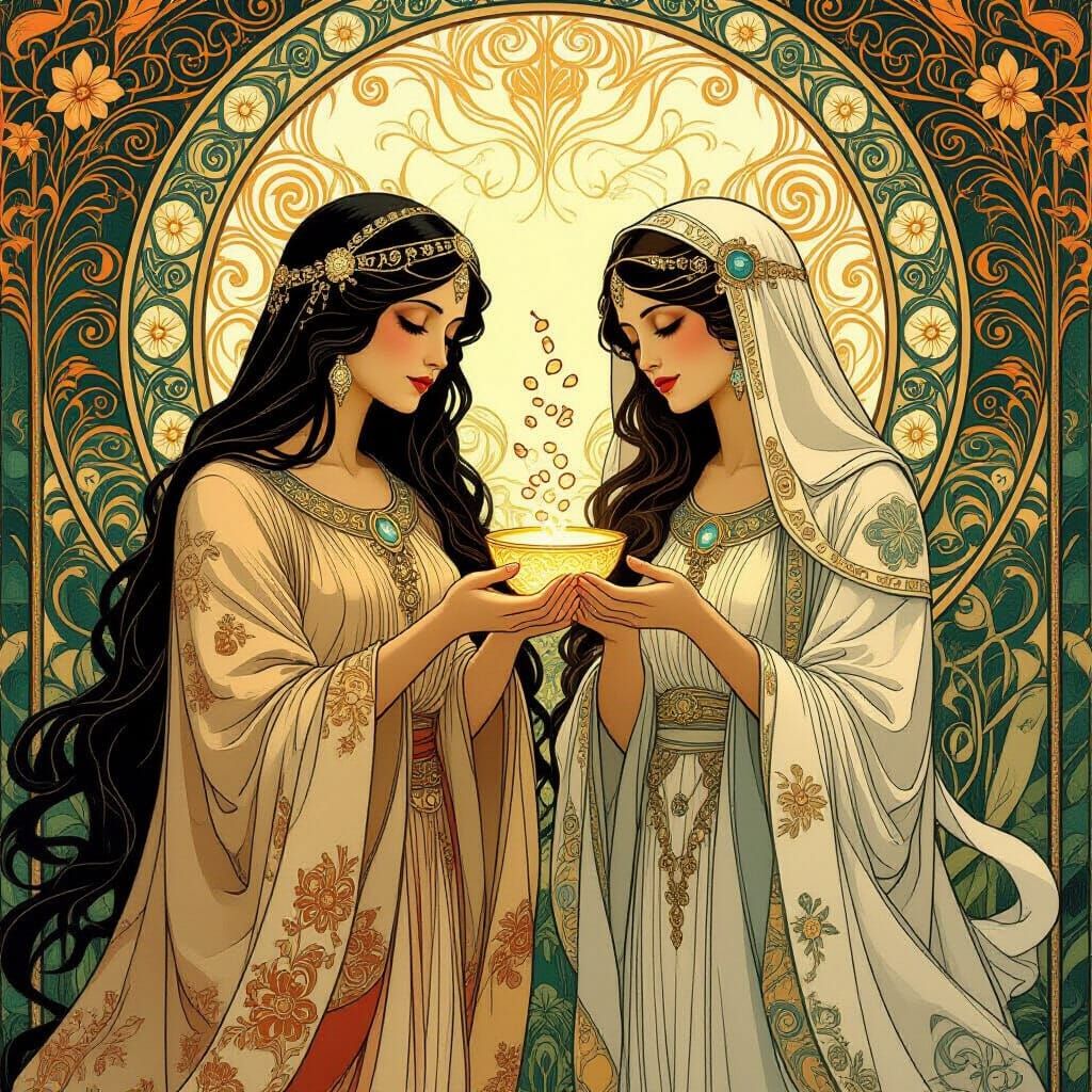 Anunnaki Goddesses in Art Nouveau Style
