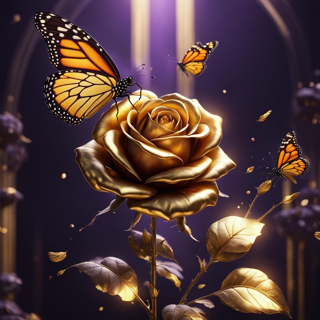 Golden Rose with Butterfly in Fantasy Concept Art