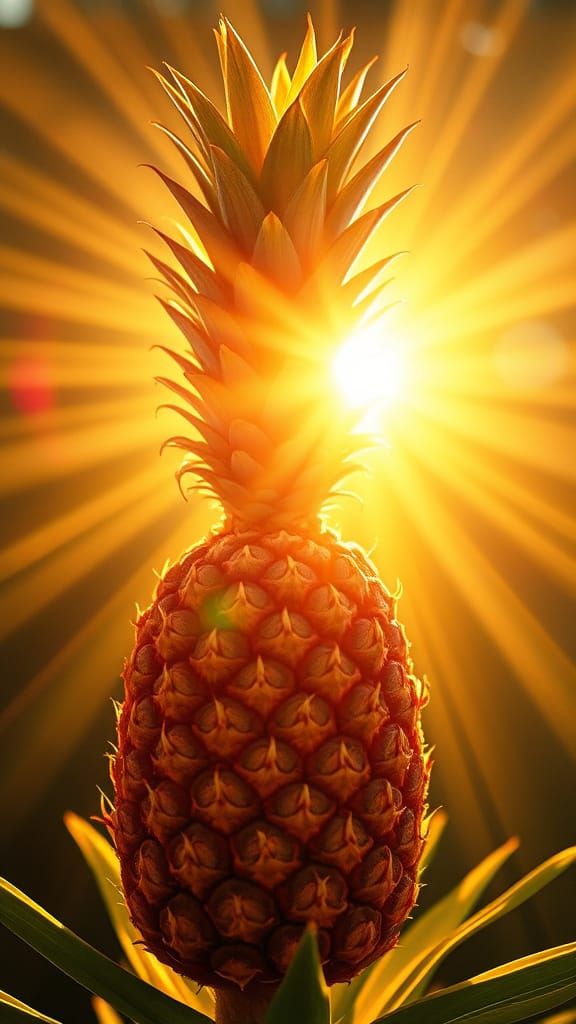 Vibrant Pineapple in Sunshine Rays Holographic Style