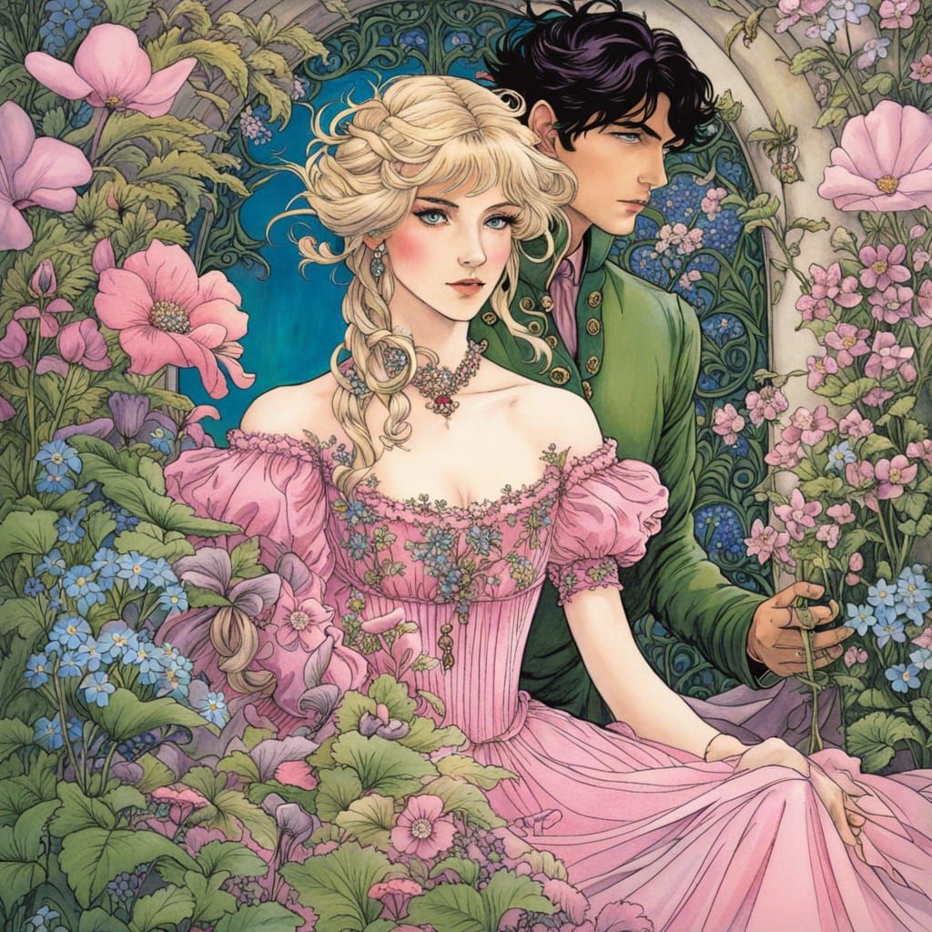 Fairytale Garden Scene in Anime Style