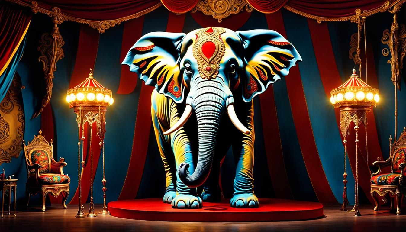 Surreal Circus Elephant in Oil on Canvas