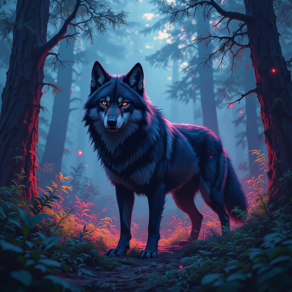Mystical Forest Fusion Puma Wolf: Matte Painting Style