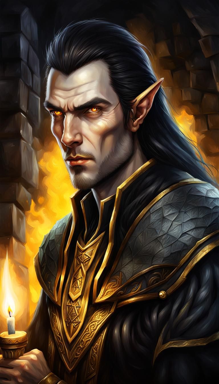 Photorealistic Airbrush Portrait: Half-Elf Wizard-Fighter