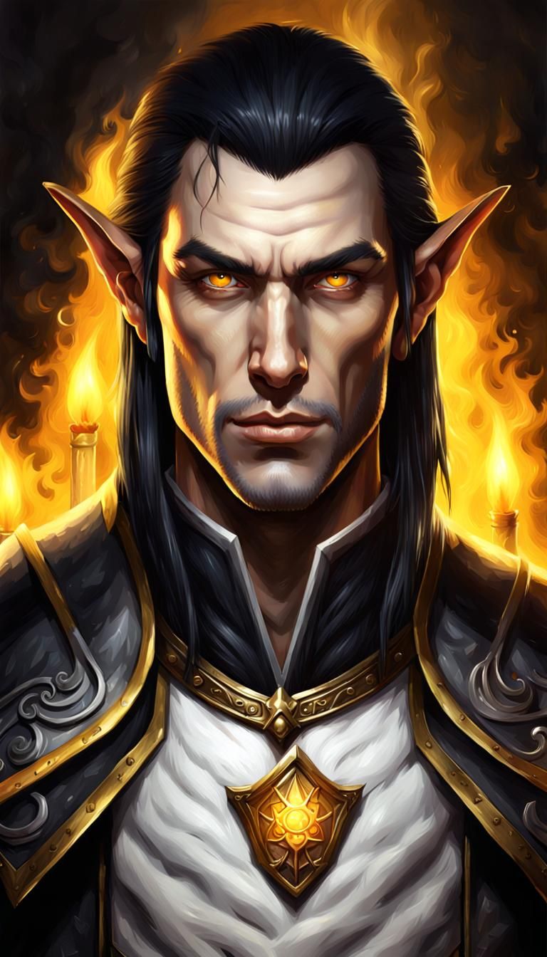Half-Elf Wizard Portrait with Glowing Eyes