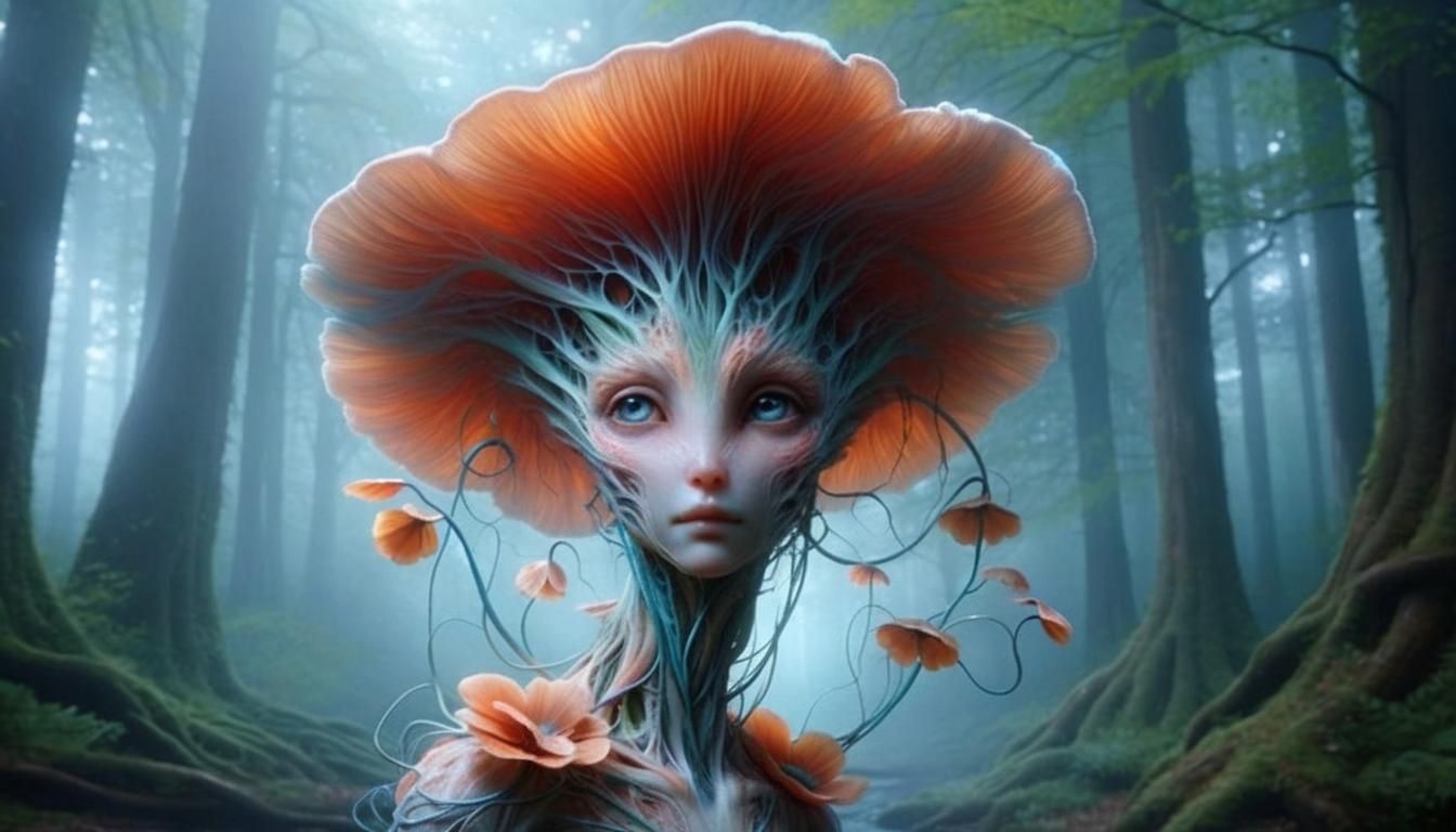 Mystical Forest Creature with Mushroom Bloom