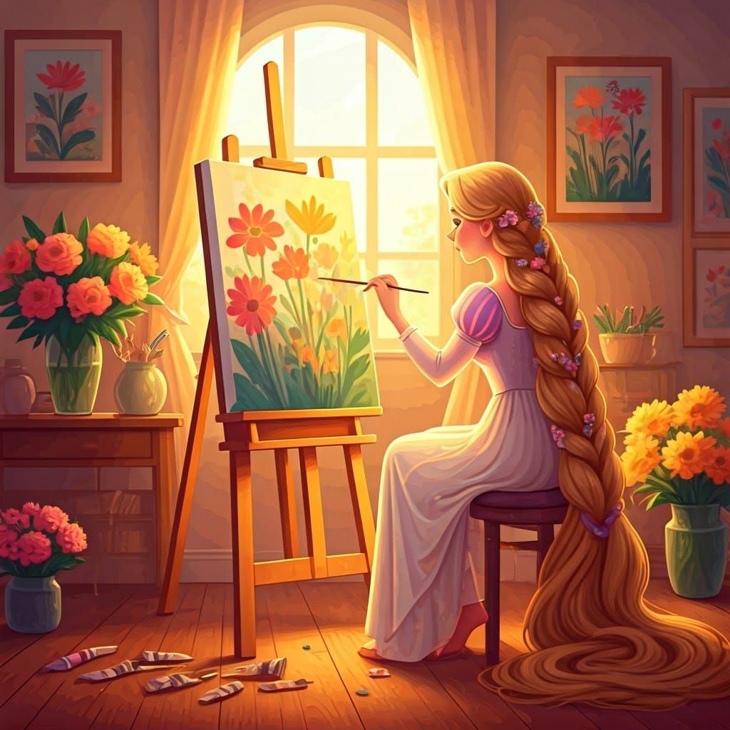 Rapunzel's Studio: A Whimsical Watercolor Painting