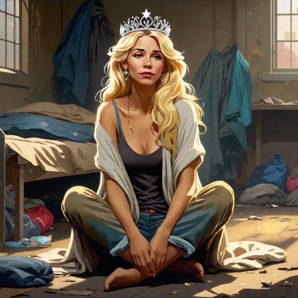 Homeless Woman with Tiara in Disney Style
