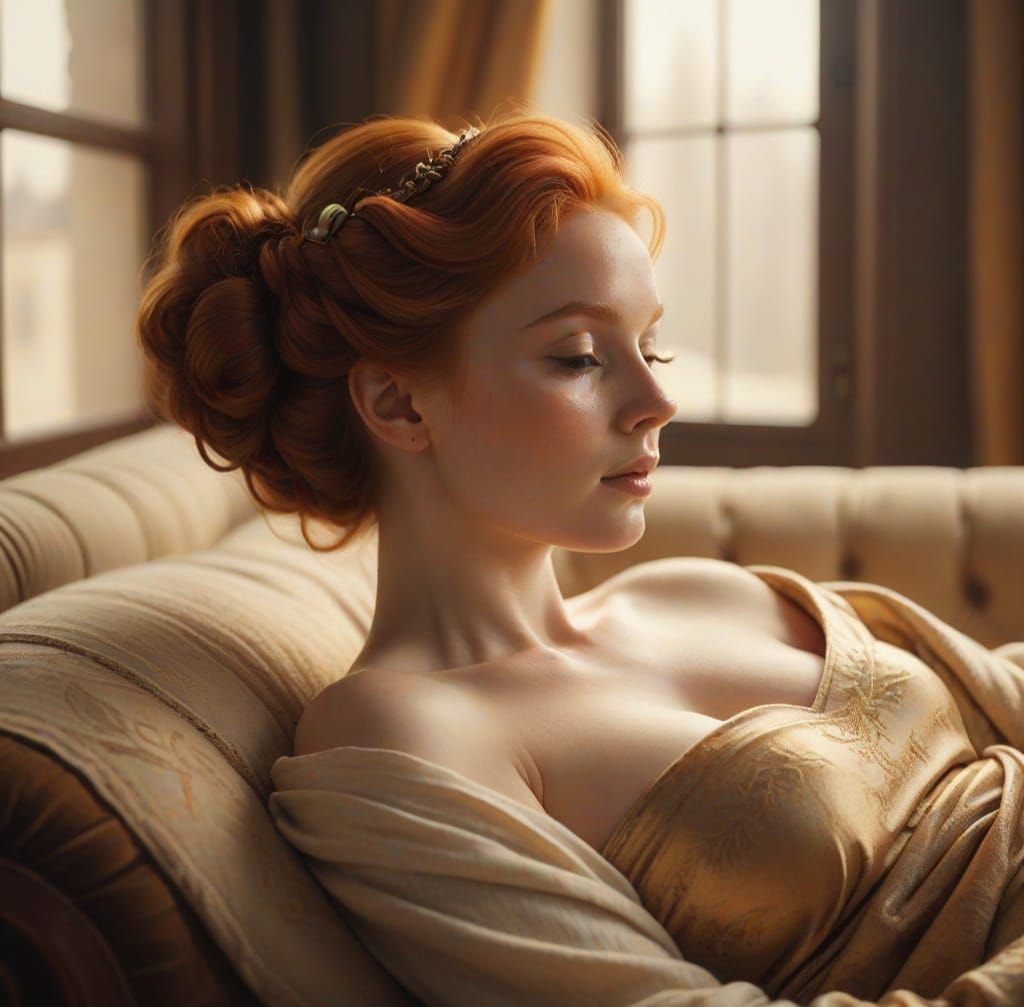Redhead Portrait in Golden Sunlight, Old Master Style