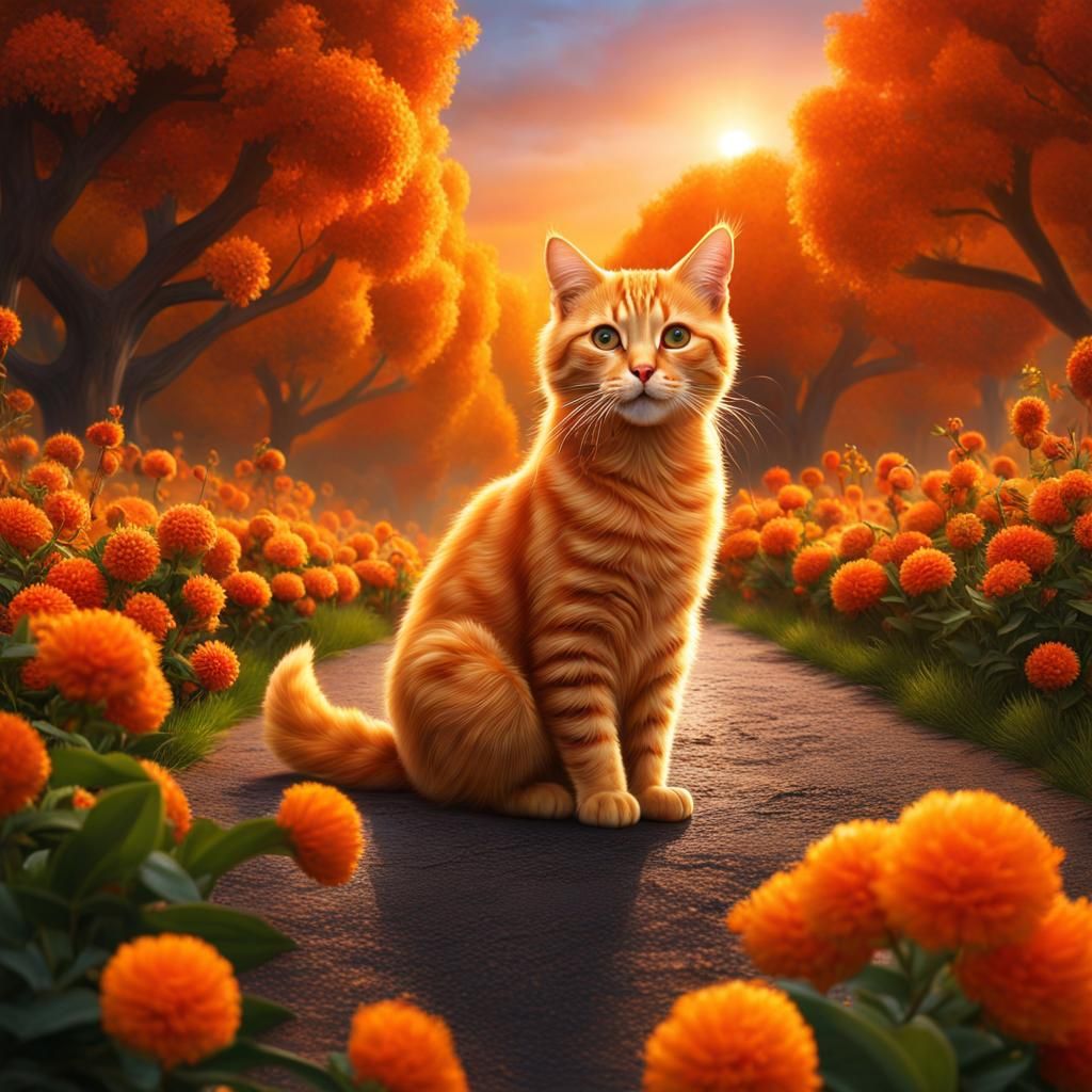 Orange Cat's Orange World: A Hyperrealistic Painting