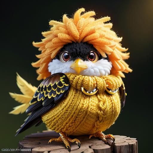 Cute Knitted Yellow Bird with Red Mohawk
