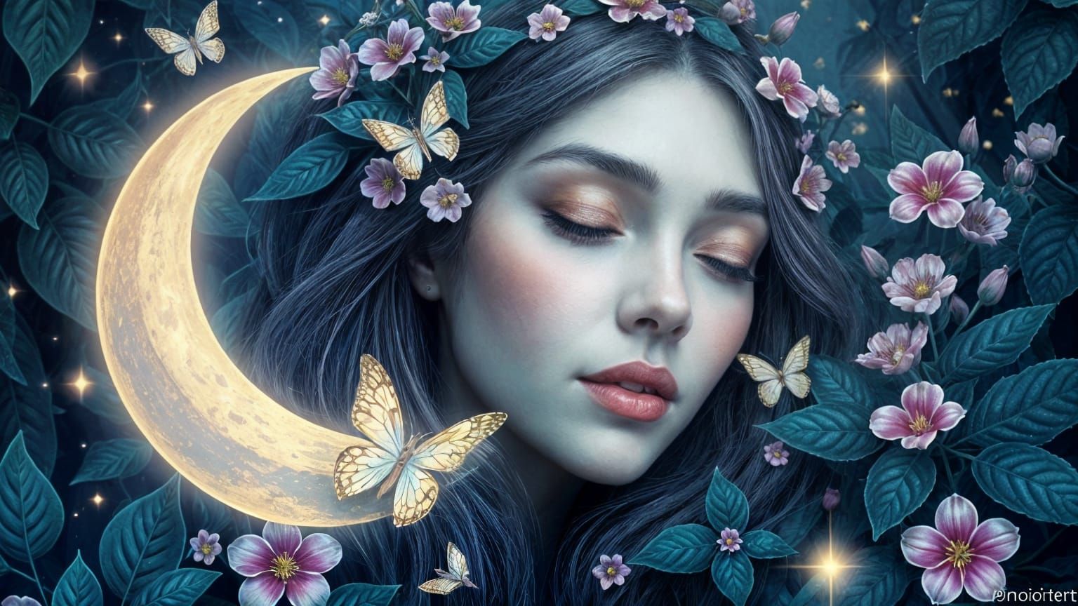 Dreamlike Portrait: Woman Surrounded by Enchanted Forest