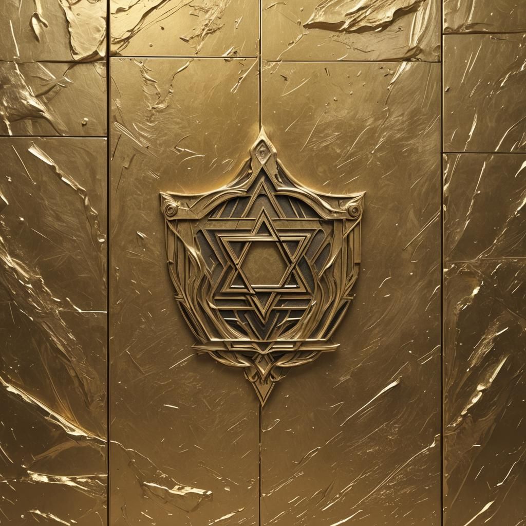 Israeli Flag Engraved on Gold Wall in 3D Anime Art