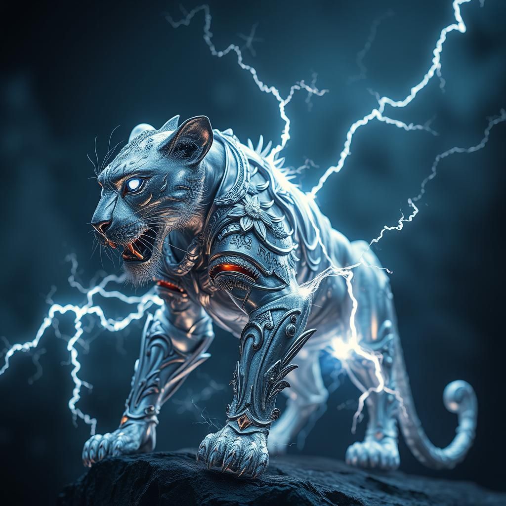 Demonic Panther in Rococo Armor, Digital Art