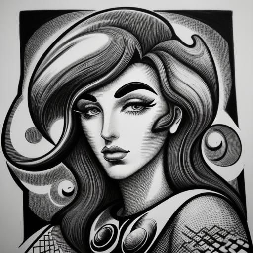 Expressive Surrealist Cubism Portrait in Retro Futuristic St...