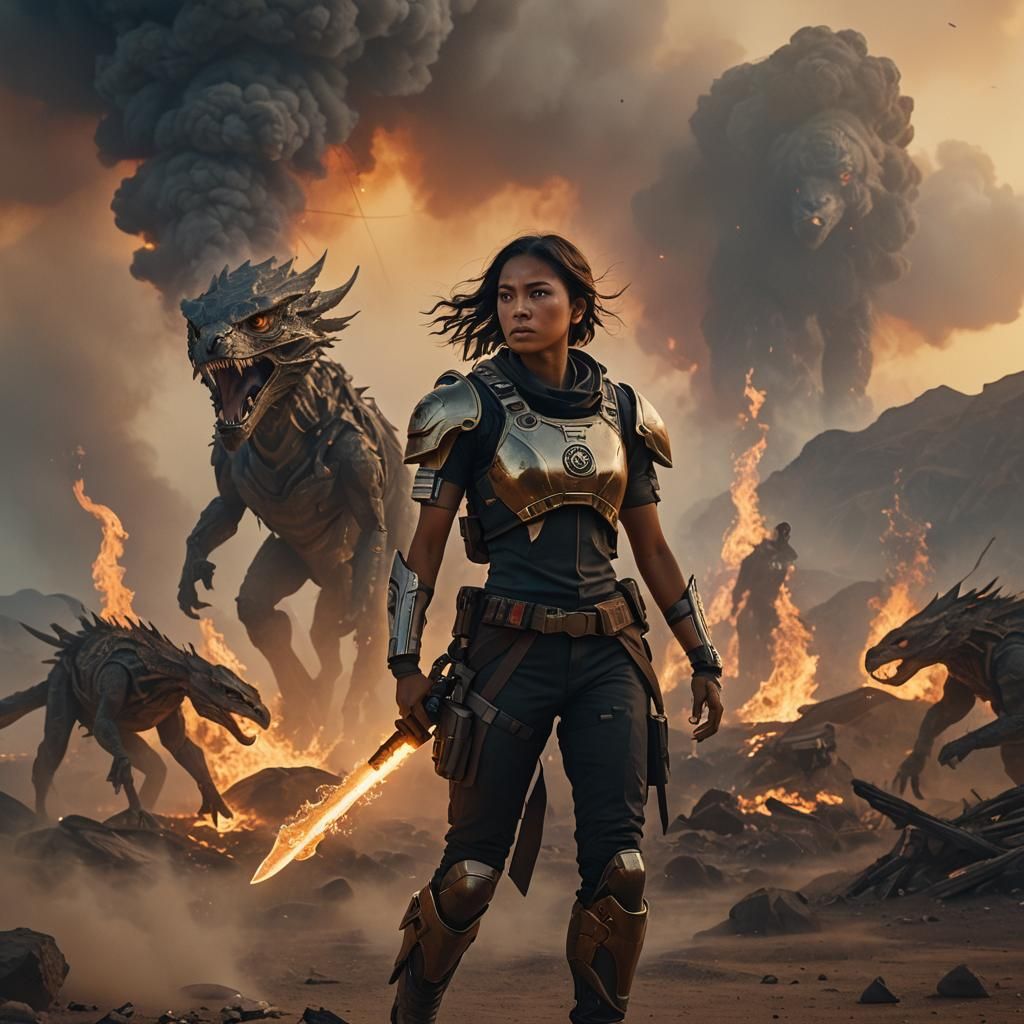 Warrior Woman on Alien Planet in Cinematic Style