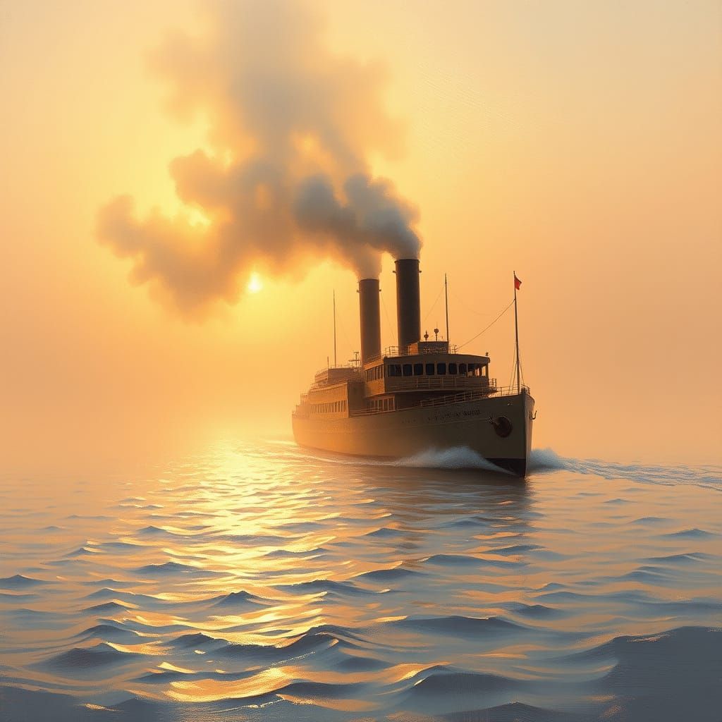 Victorian Steamboat at Sunset in Impressionist Style