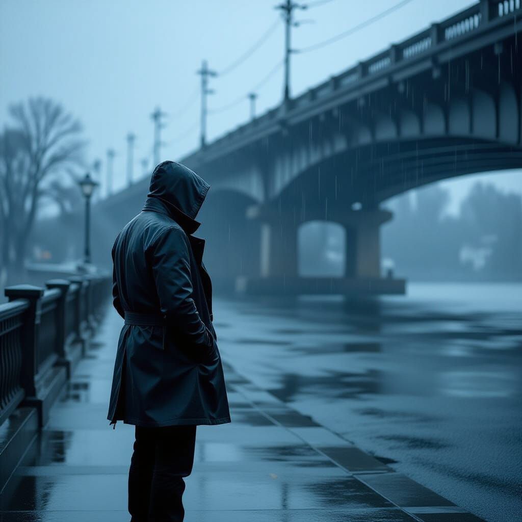 Lone Man in Storm: Cinematic Gritty Realism