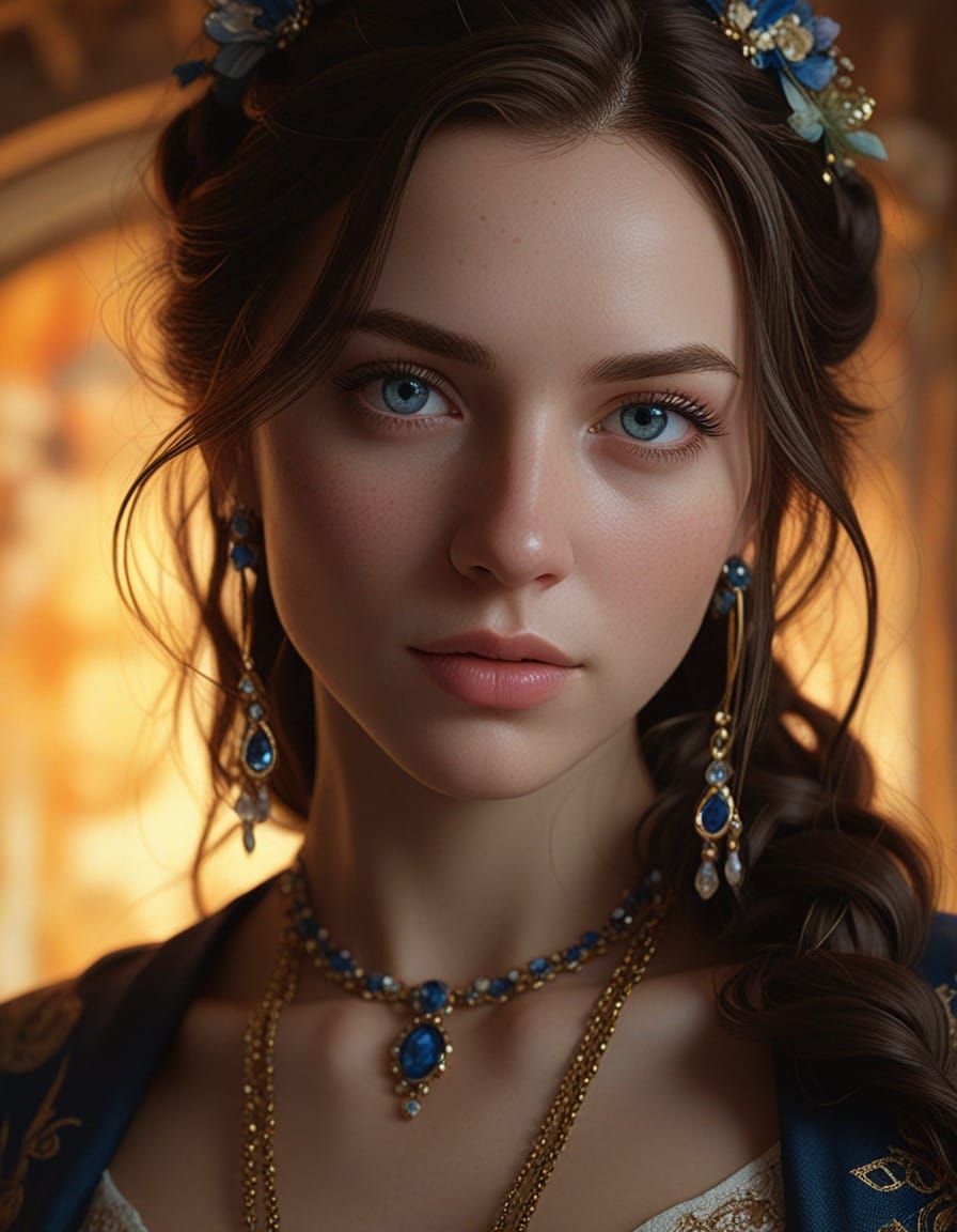 Ethereal Portrait in Vibrant Art Nouveau Style