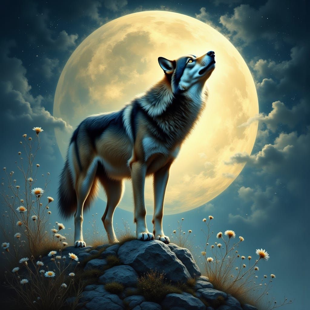 Ethereal Gray Wolf in Lunar Glow