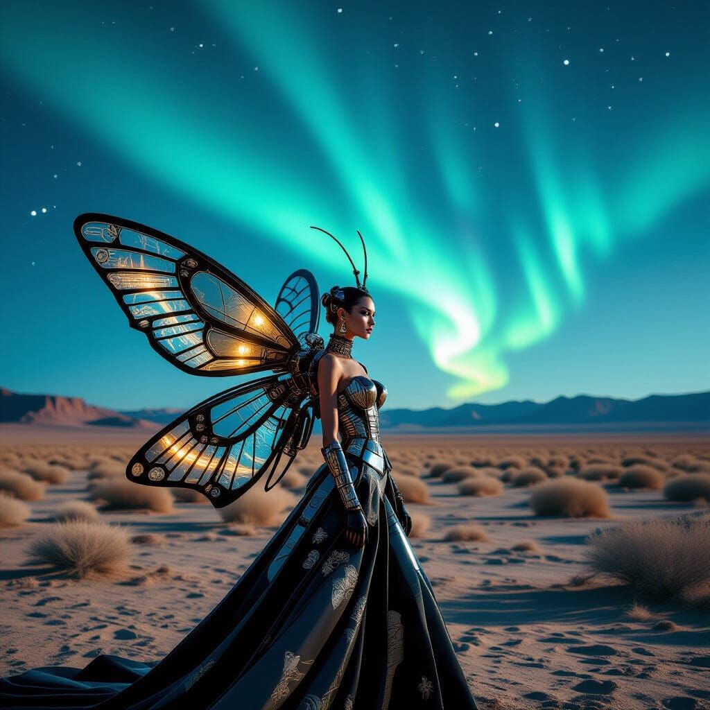 Avant-Garde Fashion Model in Mechanical Beetle Couture