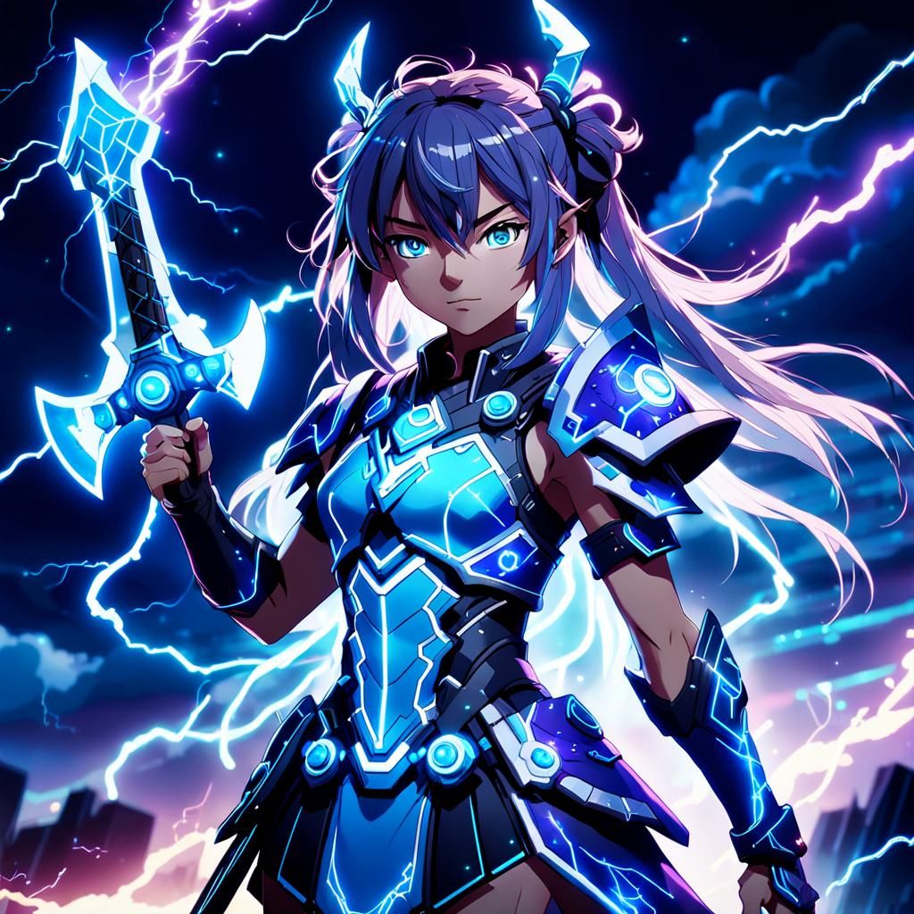 Genshin Impact Electro Waifu with Axe in Anime Style