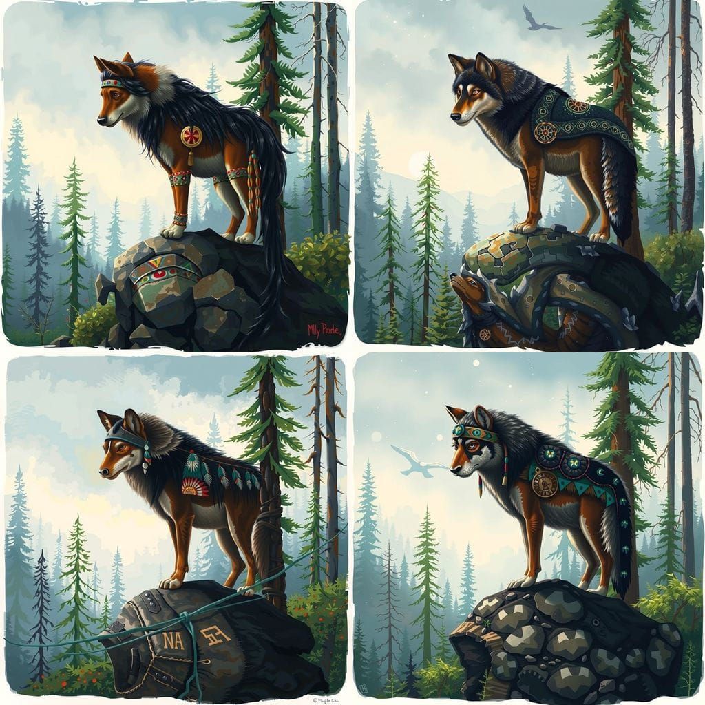 Native American Art Fusion in Woodland Style