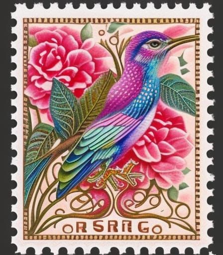 Vintage Postage Stamp in Gouache Painting Style