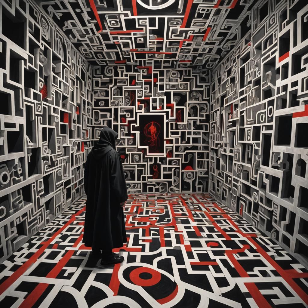 Geometric Abstraction: Mysterious Figure in Labyrinthine Sha...