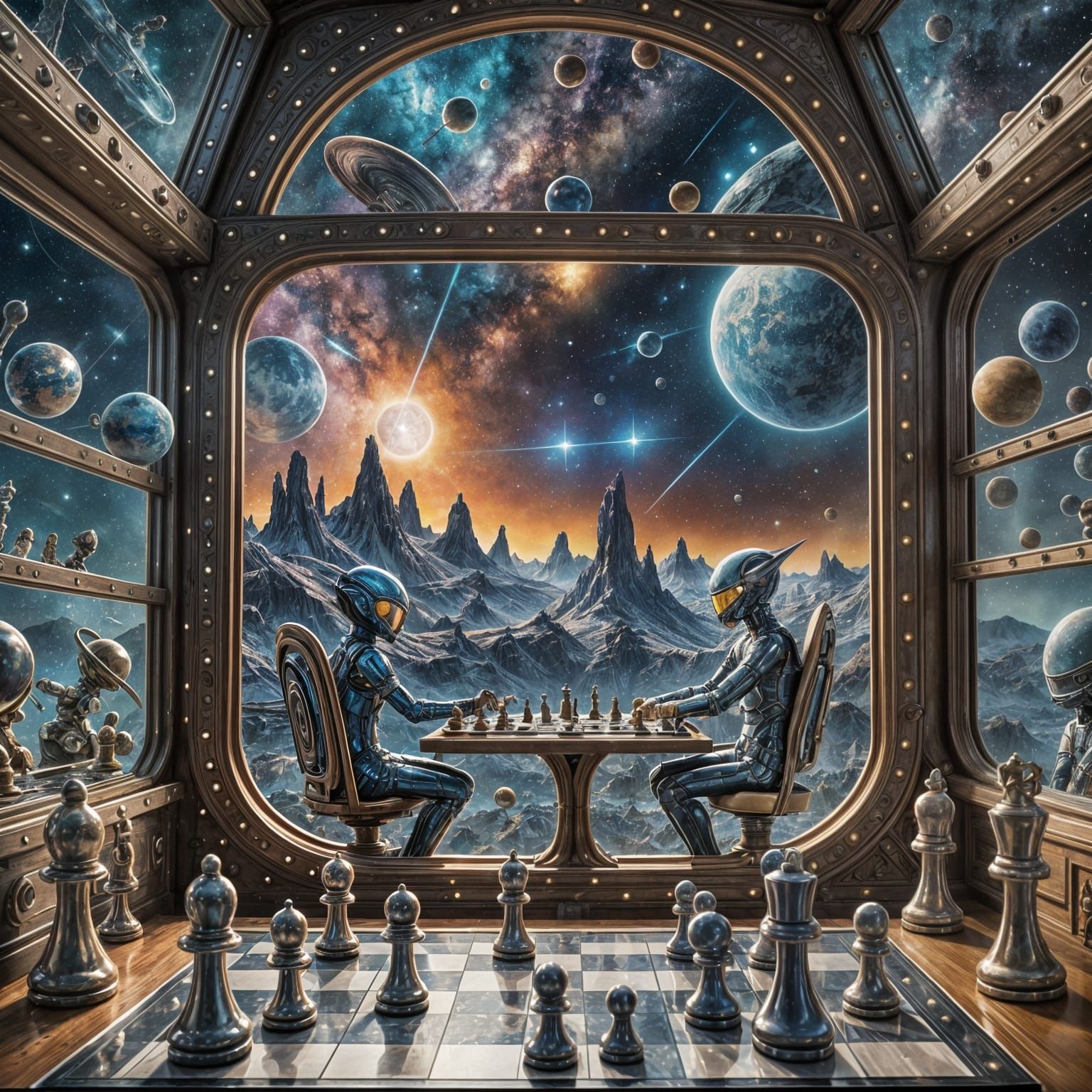 Alien Chess Game in Surreal Cosmic Style