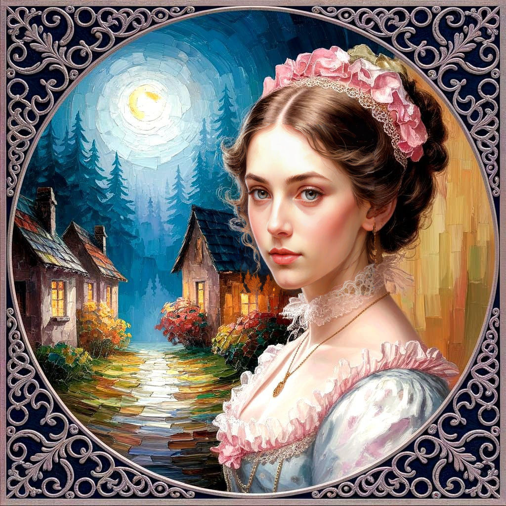 Victorian Woman Portrait in Neo-Impressionist Style