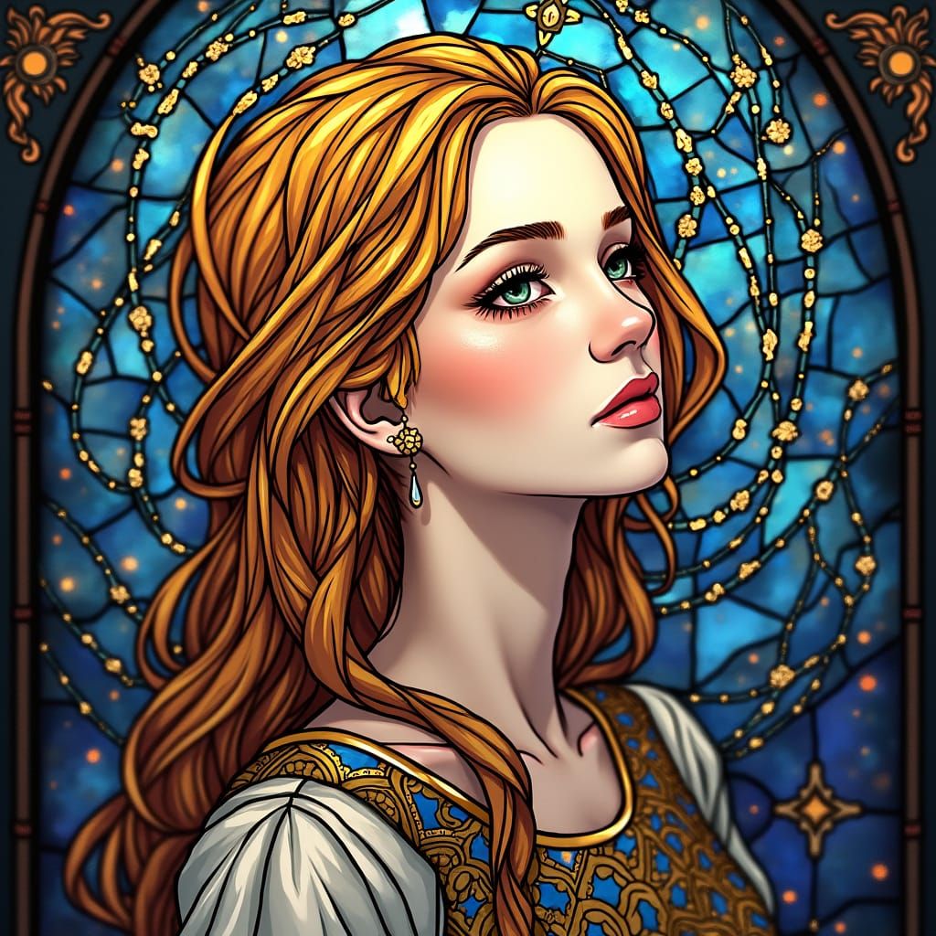 Stunning Stained Glass Portrait of Regal Figure
