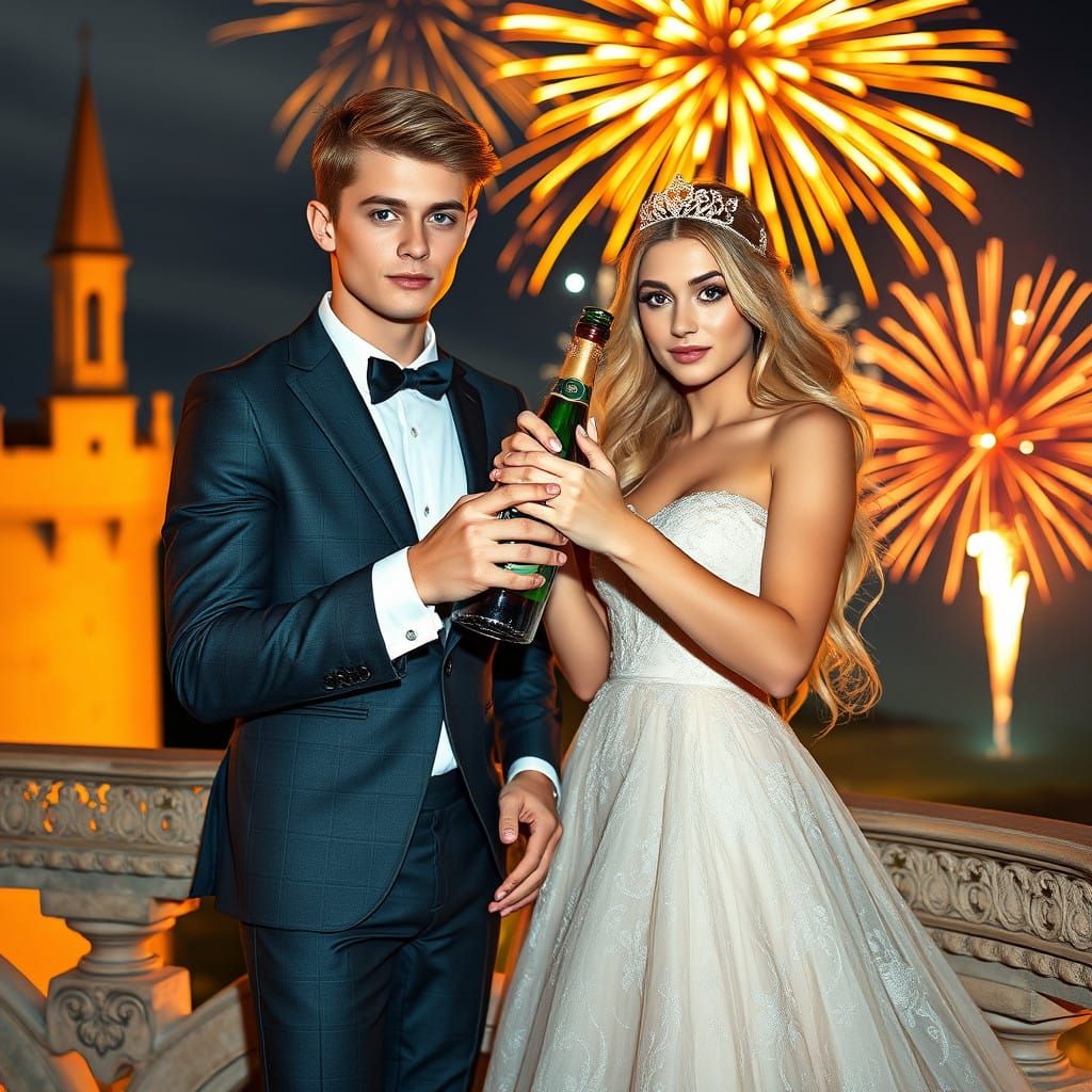 Charming Male Model in Regal Attire Surrounded by Sunset, Fi...