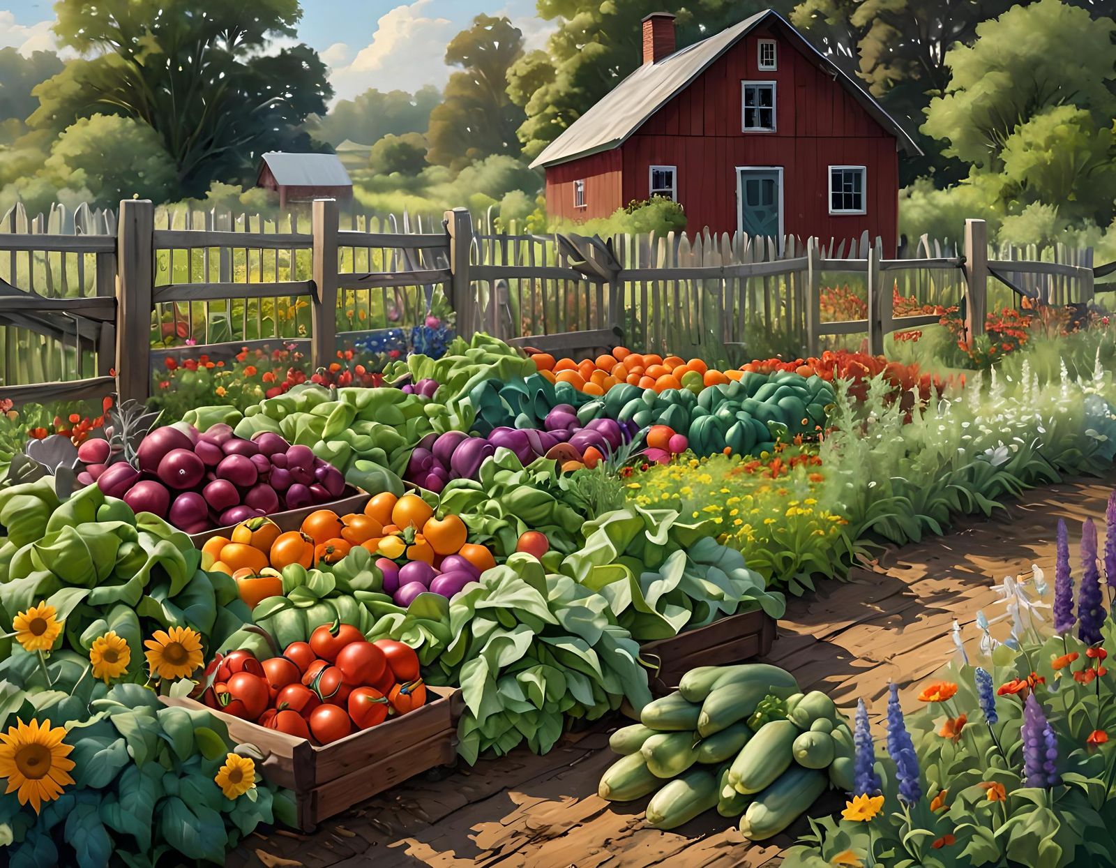 Vibrant Heirloom Garden in Oil Painting Style