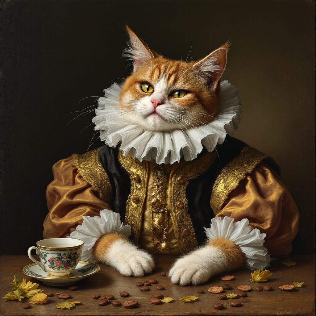 Foppish Feline in 16th-Century Attire