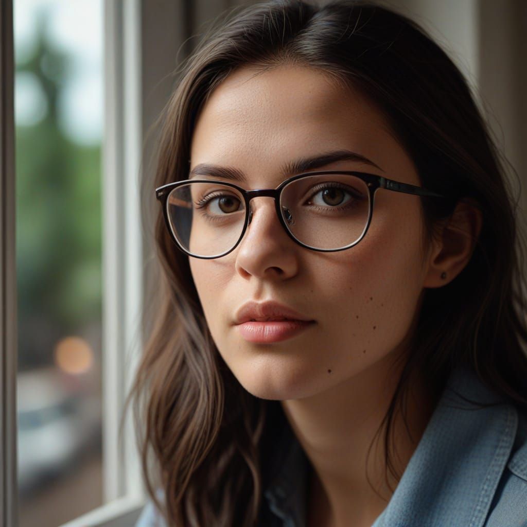 Realistic Portrait of Woman with Glasses in Natural Light