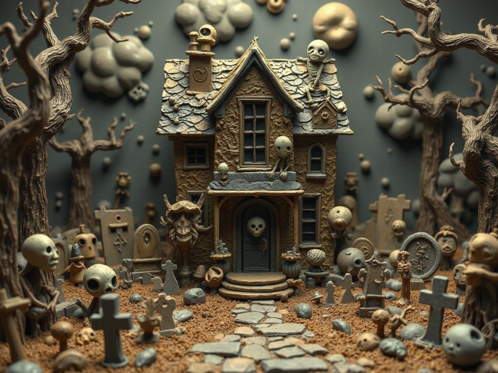 Eerie Claymation Haunted House with Ghosts and Skeletons