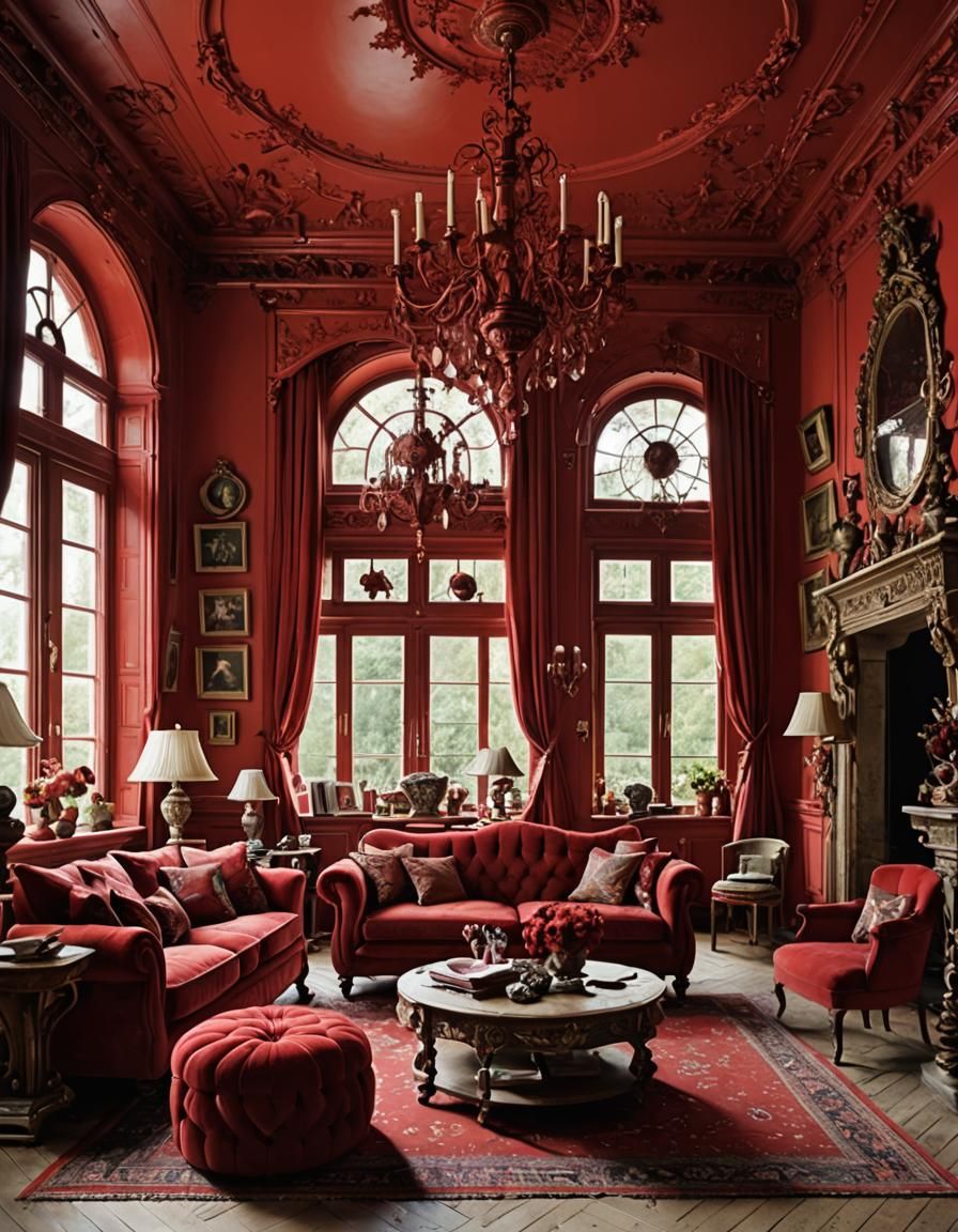 Magical Red Living Room Interior Design