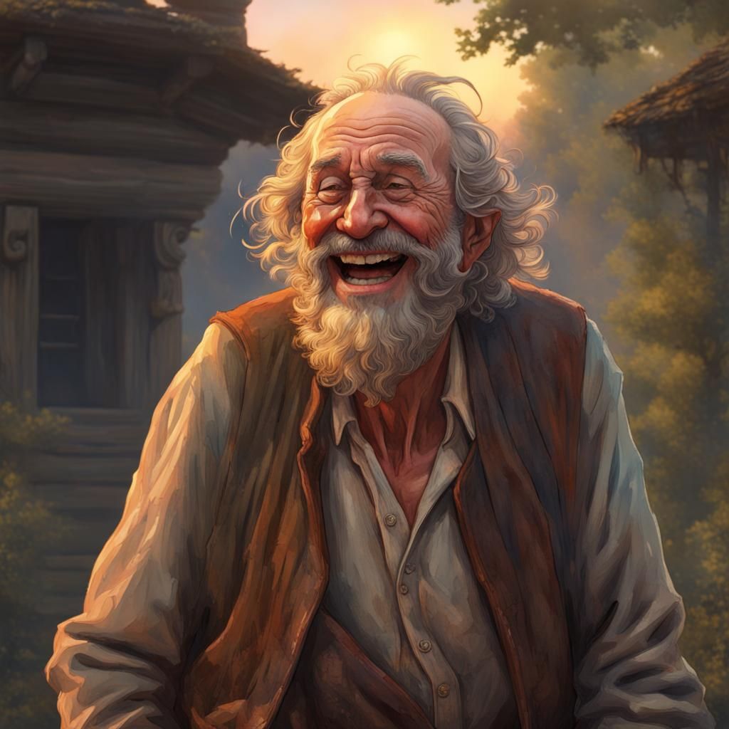 Laughing Old Man: Watercolor Concept Art
