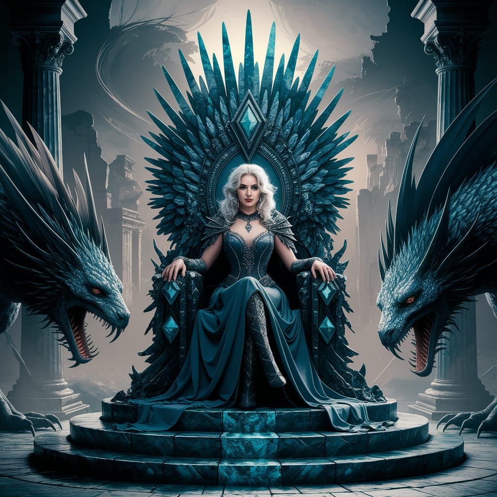 Gothic Goddess of Zeolite Throne in Fantasy Landscape