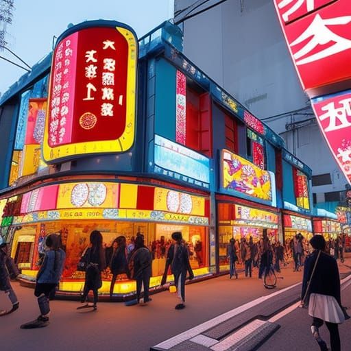Decaying Billboard in Neon Japanese Streetscape