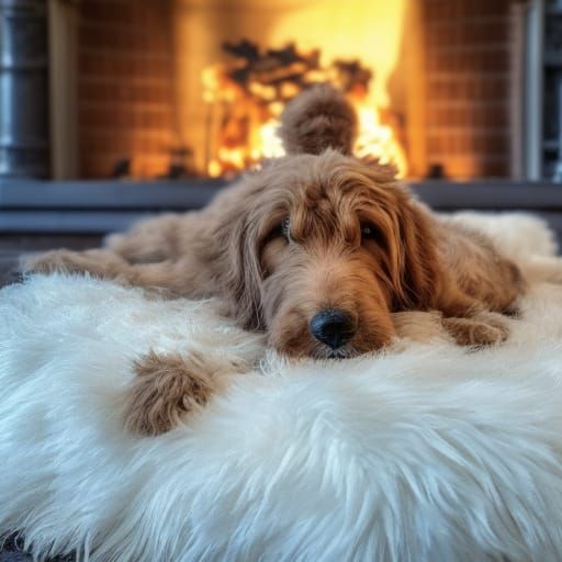 Goldendoodle Puppy Portrait with Volumetric Lighting