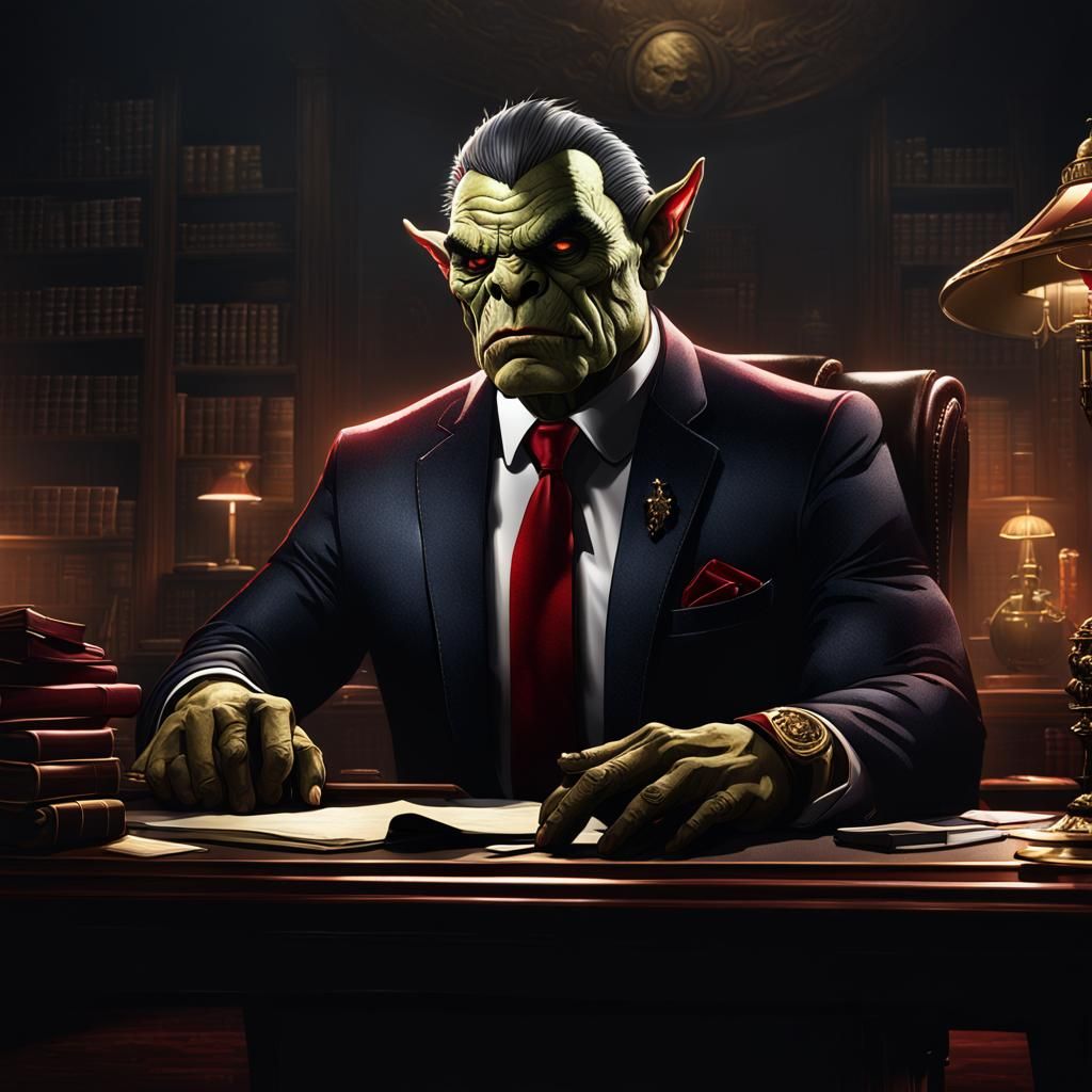 Orc CEO in Suit: Vivid Digital Art Portrait
