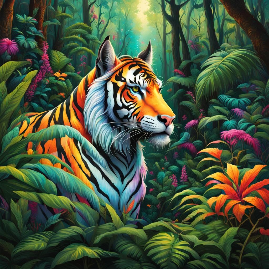 Striped Unicorn in Jungle Graffiti Art